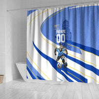 Personalized Uruguay Soccer Southern Lapwing Shower Curtain Uruguayan Football Blue Topographic Pattern