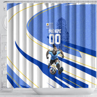 Personalized Uruguay Soccer Southern Lapwing Shower Curtain Uruguayan Football Blue Topographic Pattern