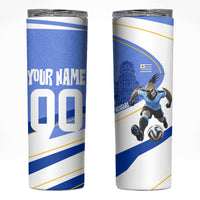 Personalized Uruguay Soccer Southern Lapwing Skinny Tumbler Uruguayan Football Blue Topographic Pattern
