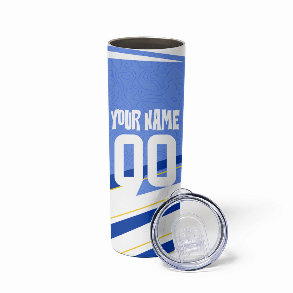 Personalized Uruguay Soccer Southern Lapwing Skinny Tumbler Uruguayan Football Blue Topographic Pattern