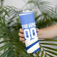 Personalized Uruguay Soccer Southern Lapwing Skinny Tumbler Uruguayan Football Blue Topographic Pattern