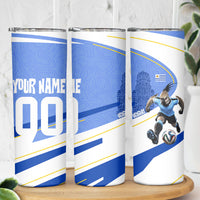 Personalized Uruguay Soccer Southern Lapwing Skinny Tumbler Uruguayan Football Blue Topographic Pattern