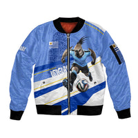 Personalized Uruguay Soccer Southern Lapwing Sleeve Zip Bomber Jacket Uruguayan Football Blue Topographic Pattern