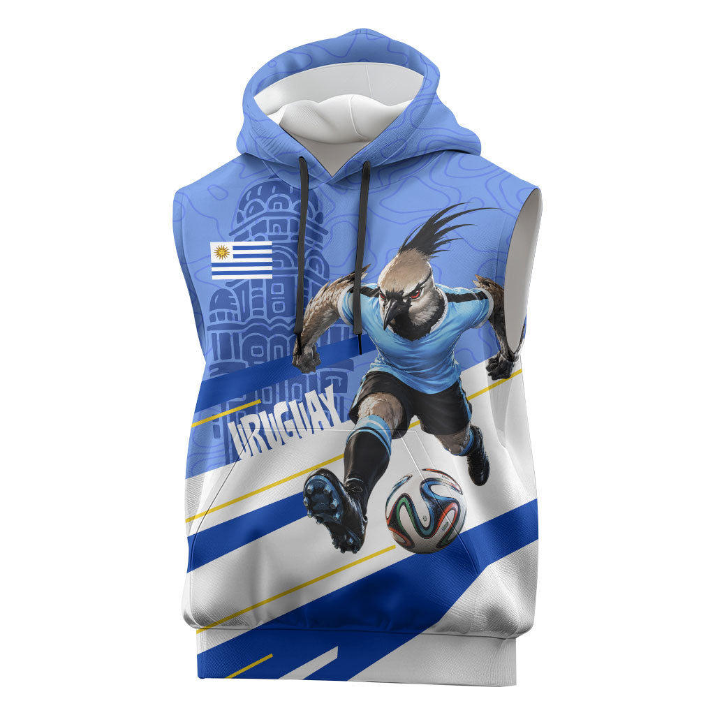 Personalized Uruguay Soccer Southern Lapwing Sleeveless Hoodie Uruguayan Football Blue Topographic Pattern