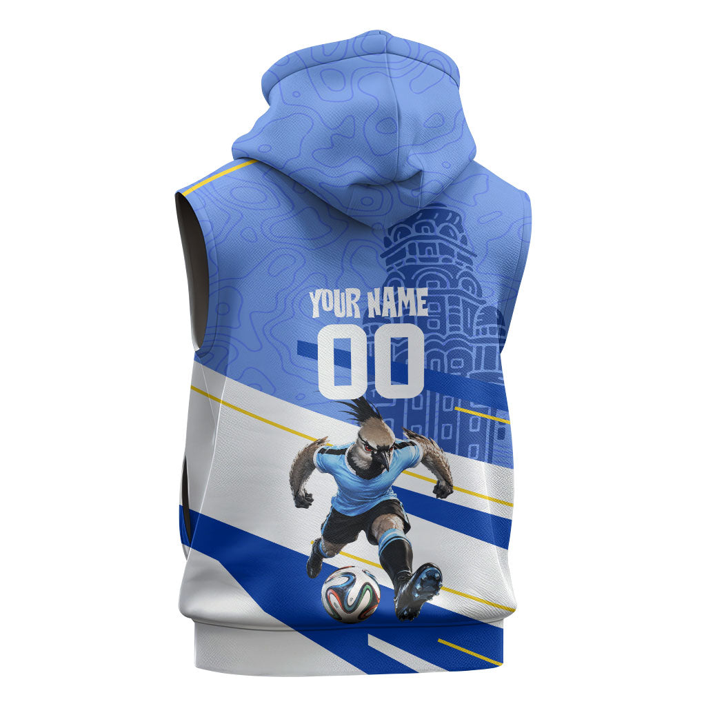 Personalized Uruguay Soccer Southern Lapwing Sleeveless Hoodie Uruguayan Football Blue Topographic Pattern