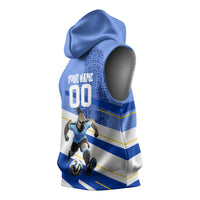 Personalized Uruguay Soccer Southern Lapwing Sleeveless Hoodie Uruguayan Football Blue Topographic Pattern