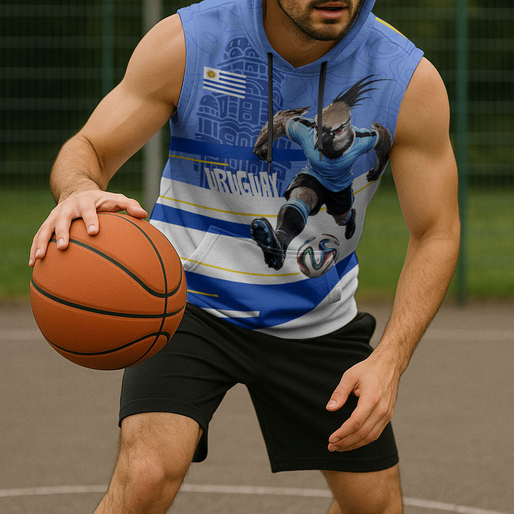 Personalized Uruguay Soccer Southern Lapwing Sleeveless Hoodie Uruguayan Football Blue Topographic Pattern