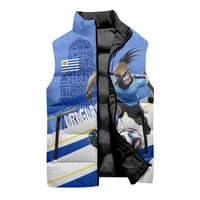 Personalized Uruguay Soccer Southern Lapwing Sleeveless Puffer Jacket Uruguayan Football Blue Topographic Pattern