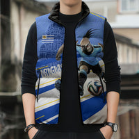 Personalized Uruguay Soccer Southern Lapwing Sleeveless Puffer Jacket Uruguayan Football Blue Topographic Pattern