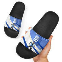Personalized Uruguay Soccer Southern Lapwing Slide Sandals Uruguayan Football Blue Topographic Pattern