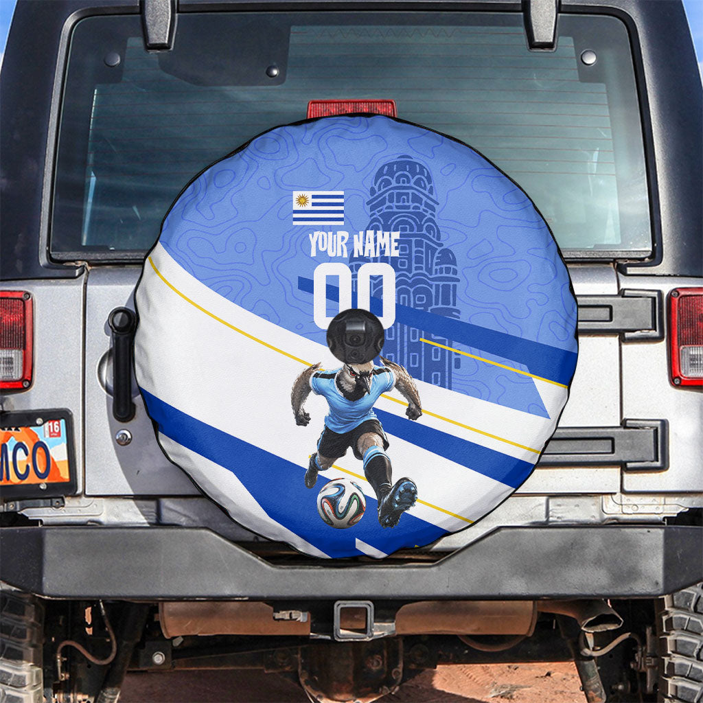 Personalized Uruguay Soccer Southern Lapwing Spare Tire Cover Uruguayan Football Blue Topographic Pattern