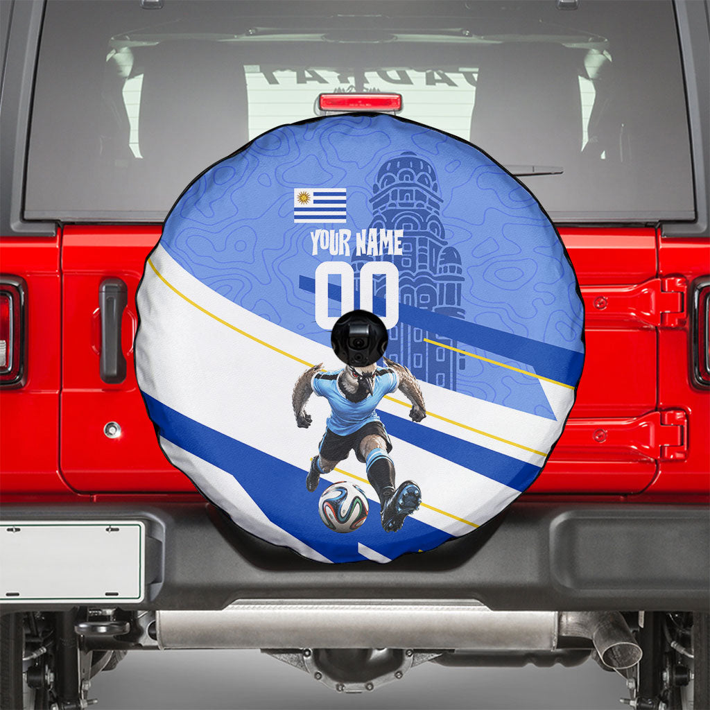 Personalized Uruguay Soccer Southern Lapwing Spare Tire Cover Uruguayan Football Blue Topographic Pattern