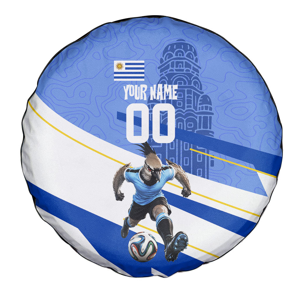Personalized Uruguay Soccer Southern Lapwing Spare Tire Cover Uruguayan Football Blue Topographic Pattern