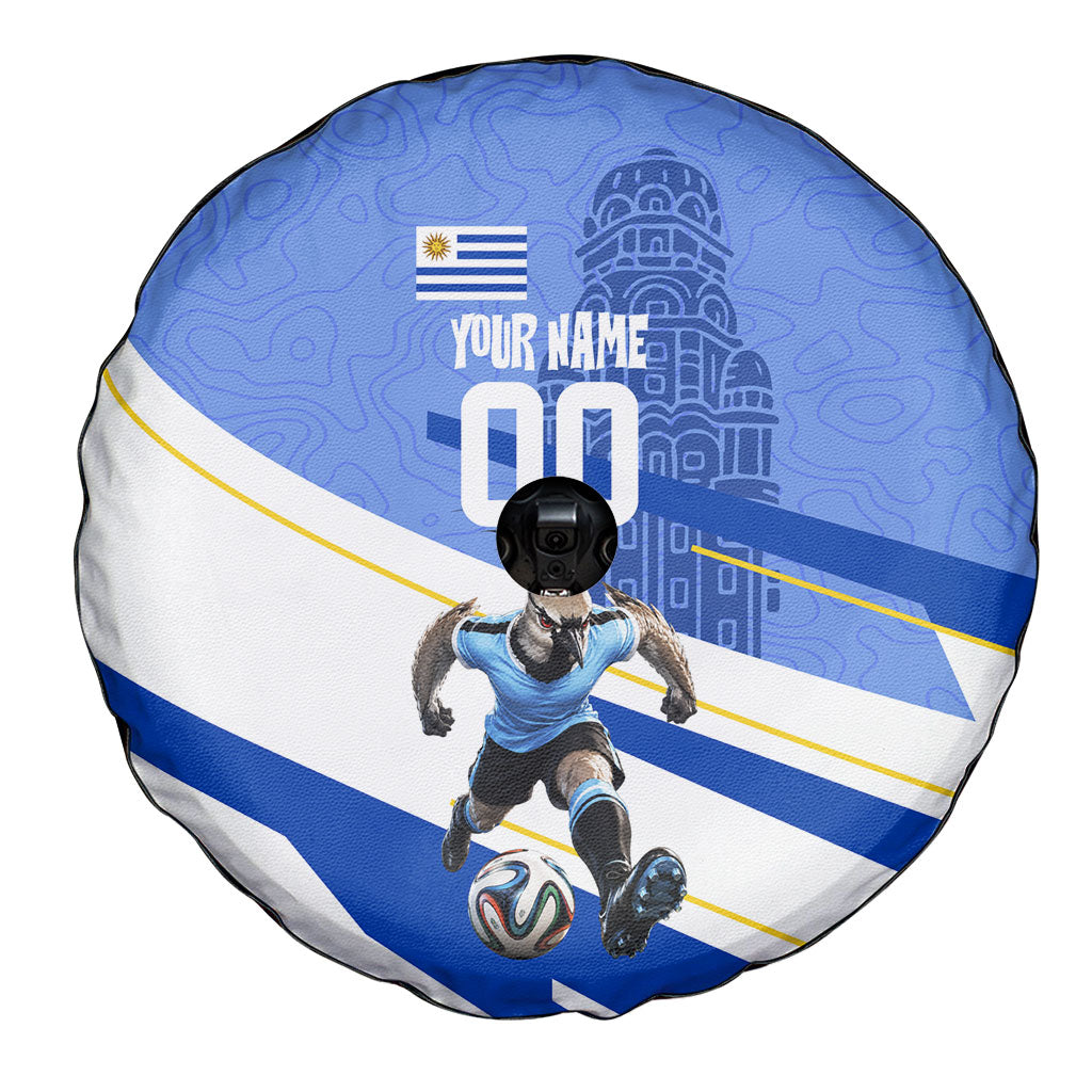 Personalized Uruguay Soccer Southern Lapwing Spare Tire Cover Uruguayan Football Blue Topographic Pattern