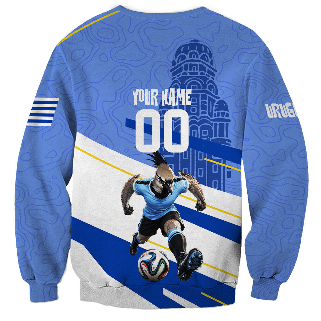 Personalized Uruguay Soccer Southern Lapwing Sweatshirt Uruguayan Football Blue Topographic Pattern