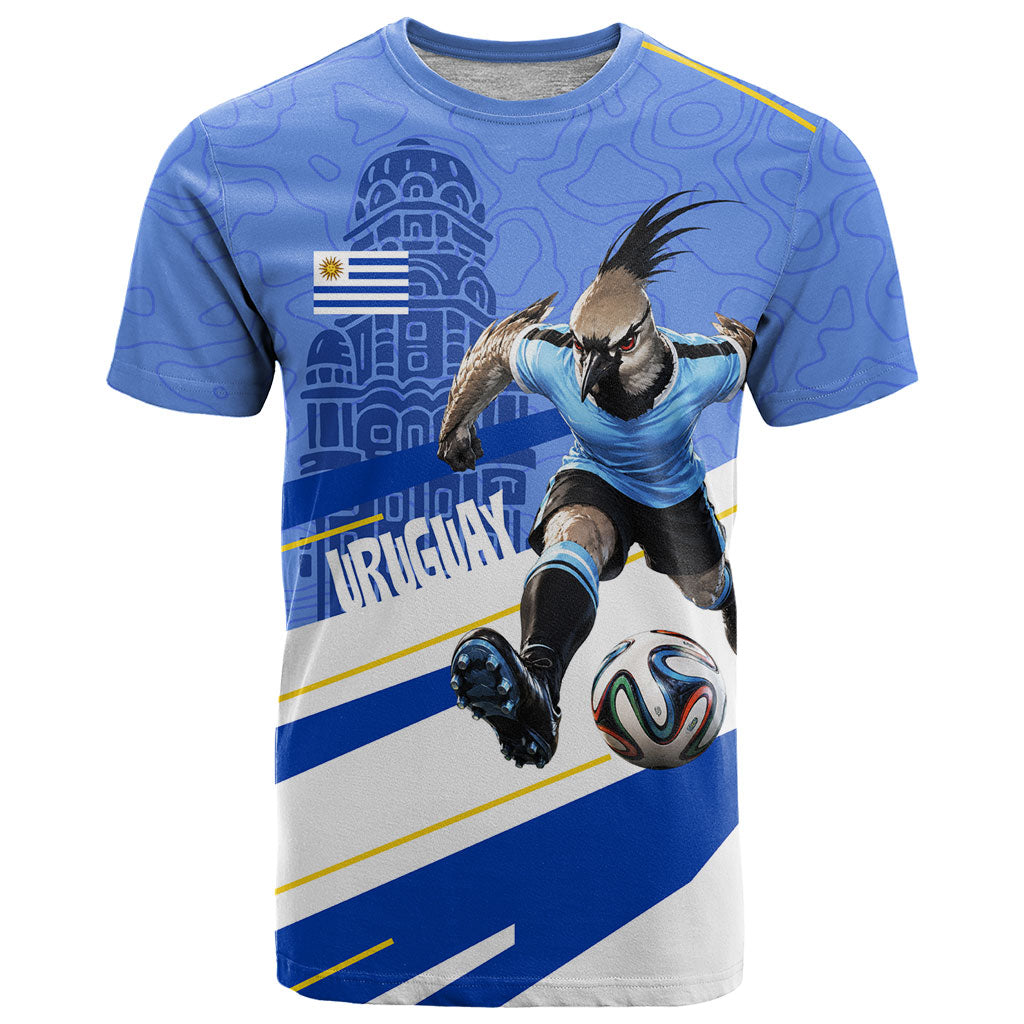 Personalized Uruguay Soccer Southern Lapwing T Shirt Uruguayan Football Blue Topographic Pattern