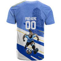 Personalized Uruguay Soccer Southern Lapwing T Shirt Uruguayan Football Blue Topographic Pattern