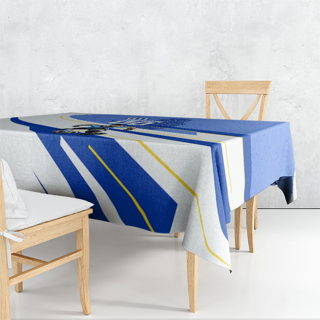 Personalized Uruguay Soccer Southern Lapwing Tablecloth Uruguayan Football Blue Topographic Pattern