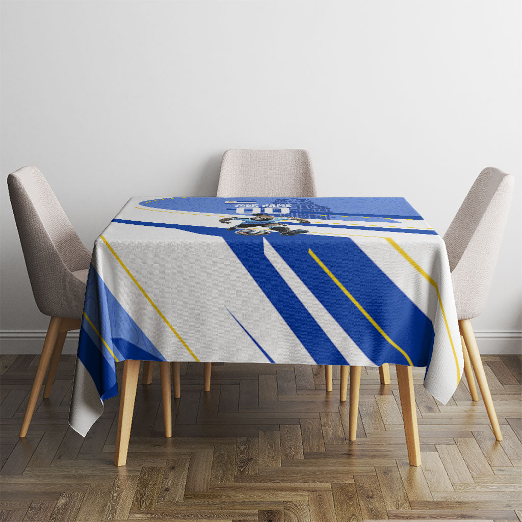 Personalized Uruguay Soccer Southern Lapwing Tablecloth Uruguayan Football Blue Topographic Pattern
