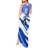 Personalized Uruguay Soccer Southern Lapwing Tank Maxi Dress Uruguayan Football Blue Topographic Pattern