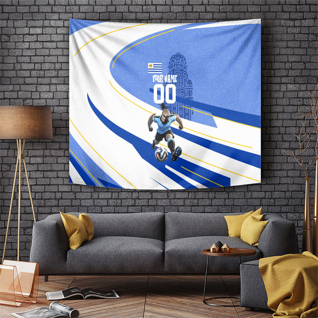 Personalized Uruguay Soccer Southern Lapwing Tapestry Uruguayan Football Blue Topographic Pattern