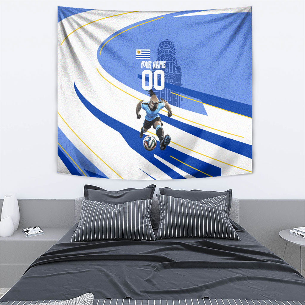 Personalized Uruguay Soccer Southern Lapwing Tapestry Uruguayan Football Blue Topographic Pattern