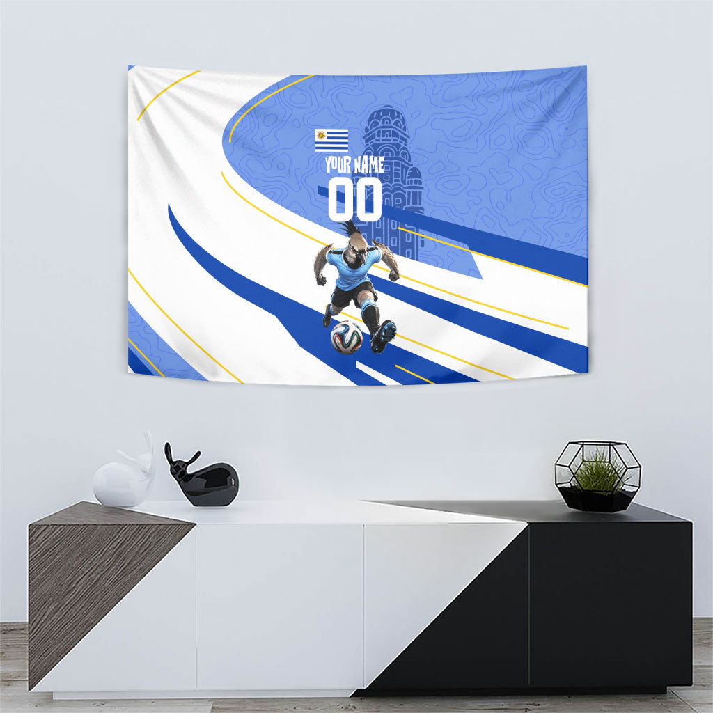 Personalized Uruguay Soccer Southern Lapwing Tapestry Uruguayan Football Blue Topographic Pattern