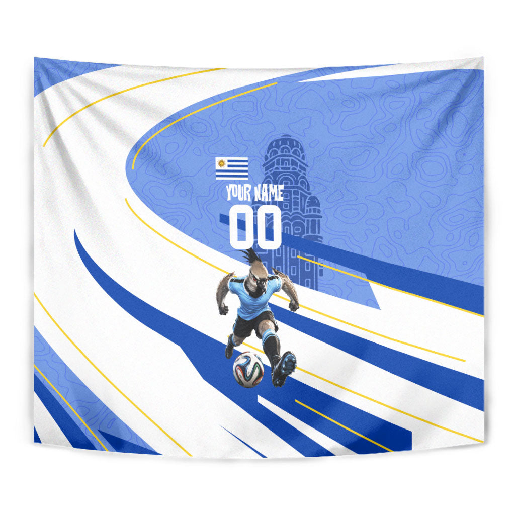 Personalized Uruguay Soccer Southern Lapwing Tapestry Uruguayan Football Blue Topographic Pattern