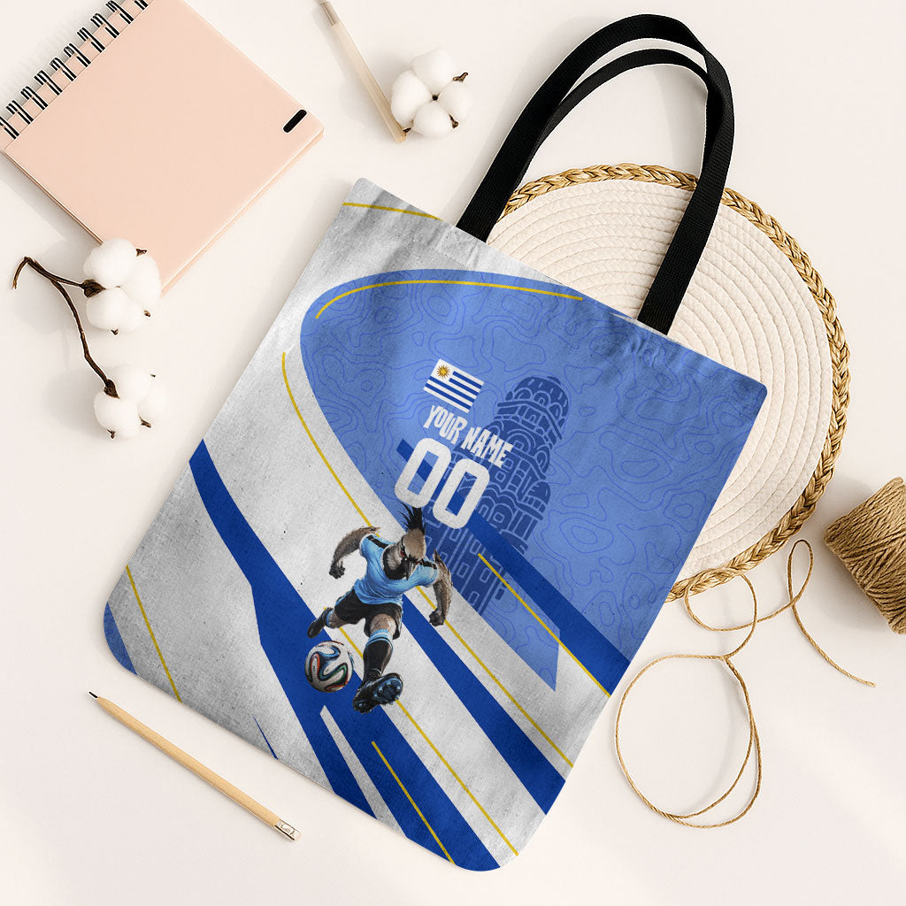 Personalized Uruguay Soccer Southern Lapwing Tote Bag Uruguayan Football Blue Topographic Pattern