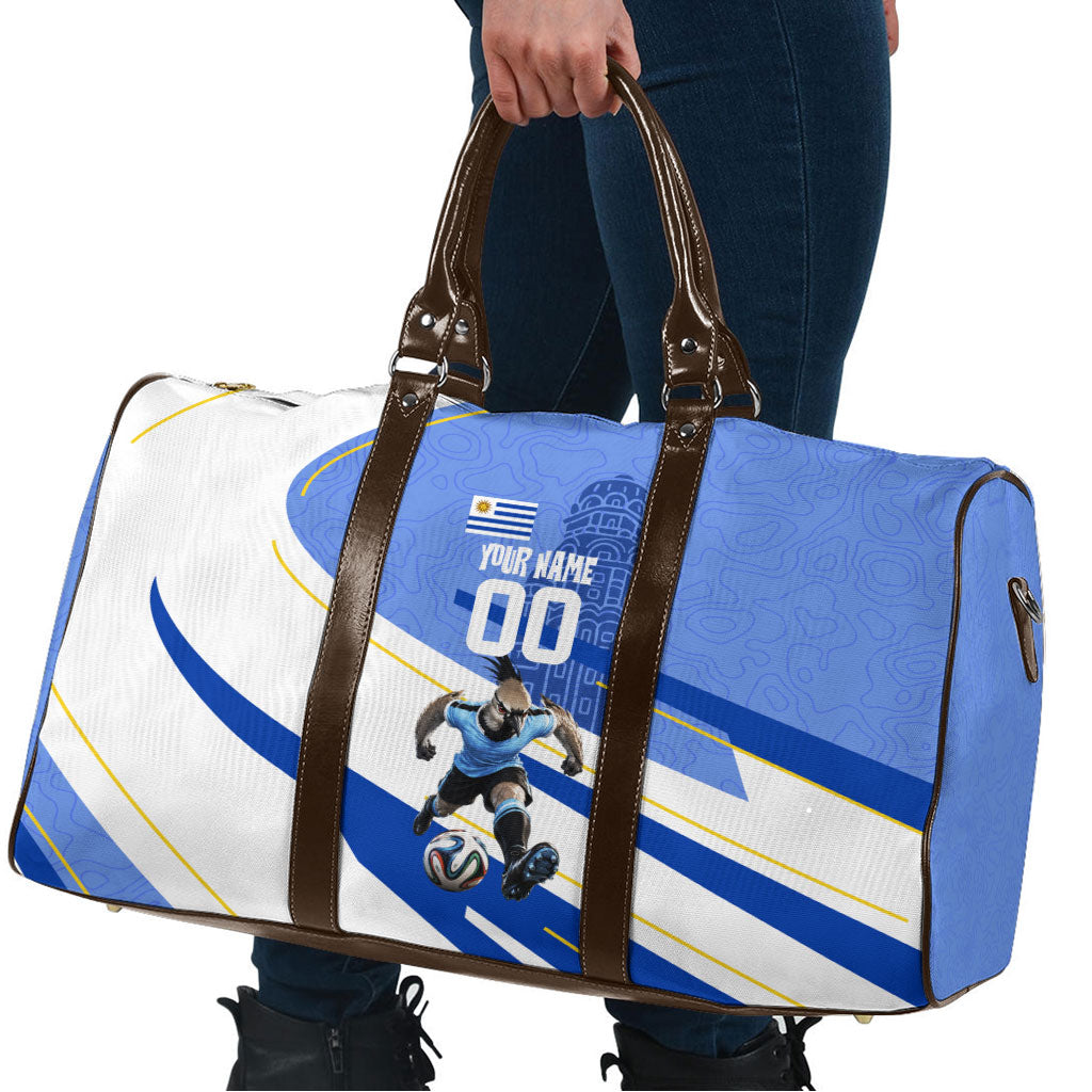 Personalized Uruguay Soccer Southern Lapwing Travel Bag Uruguayan Football Blue Topographic Pattern