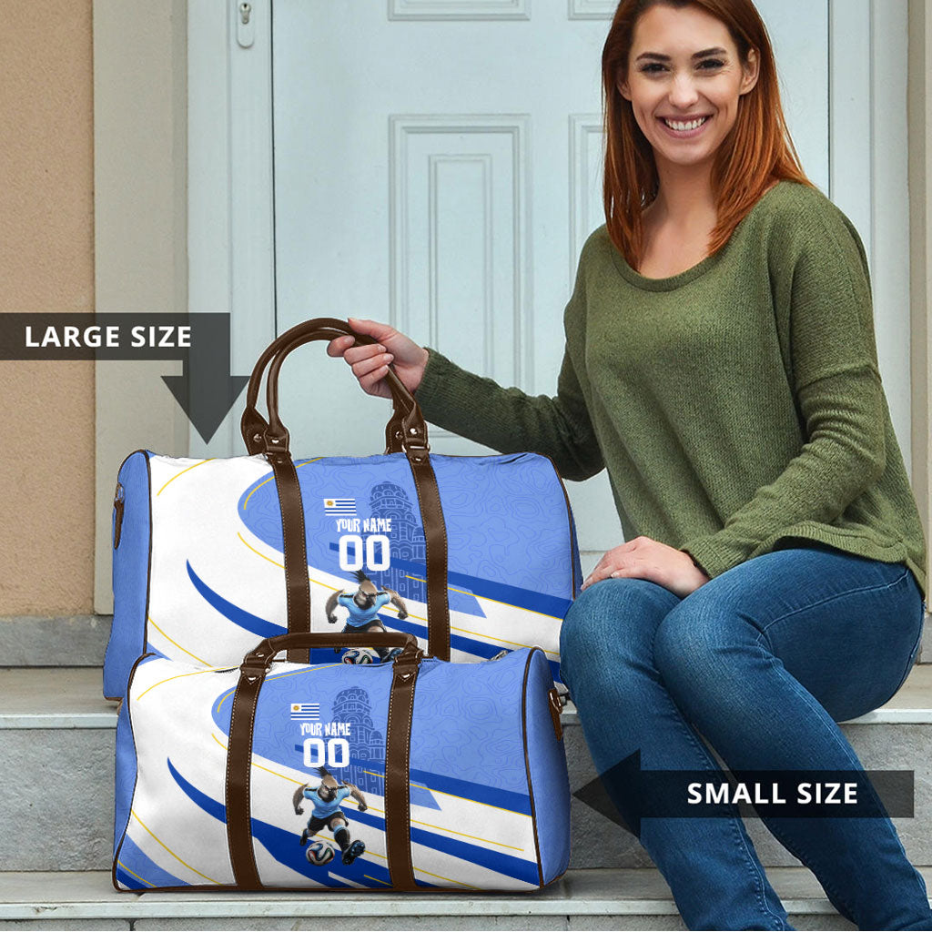 Personalized Uruguay Soccer Southern Lapwing Travel Bag Uruguayan Football Blue Topographic Pattern