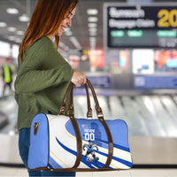 Personalized Uruguay Soccer Southern Lapwing Travel Bag Uruguayan Football Blue Topographic Pattern