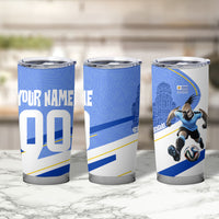 Personalized Uruguay Soccer Southern Lapwing Tumbler Cup Uruguayan Football Blue Topographic Pattern