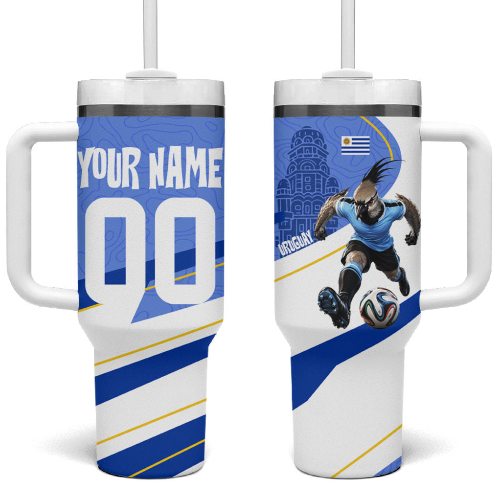 Personalized Uruguay Soccer Southern Lapwing Tumbler With Handle Uruguayan Football Blue Topographic Pattern