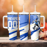 Personalized Uruguay Soccer Southern Lapwing Tumbler With Handle Uruguayan Football Blue Topographic Pattern