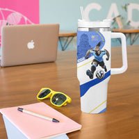 Personalized Uruguay Soccer Southern Lapwing Tumbler With Handle Uruguayan Football Blue Topographic Pattern