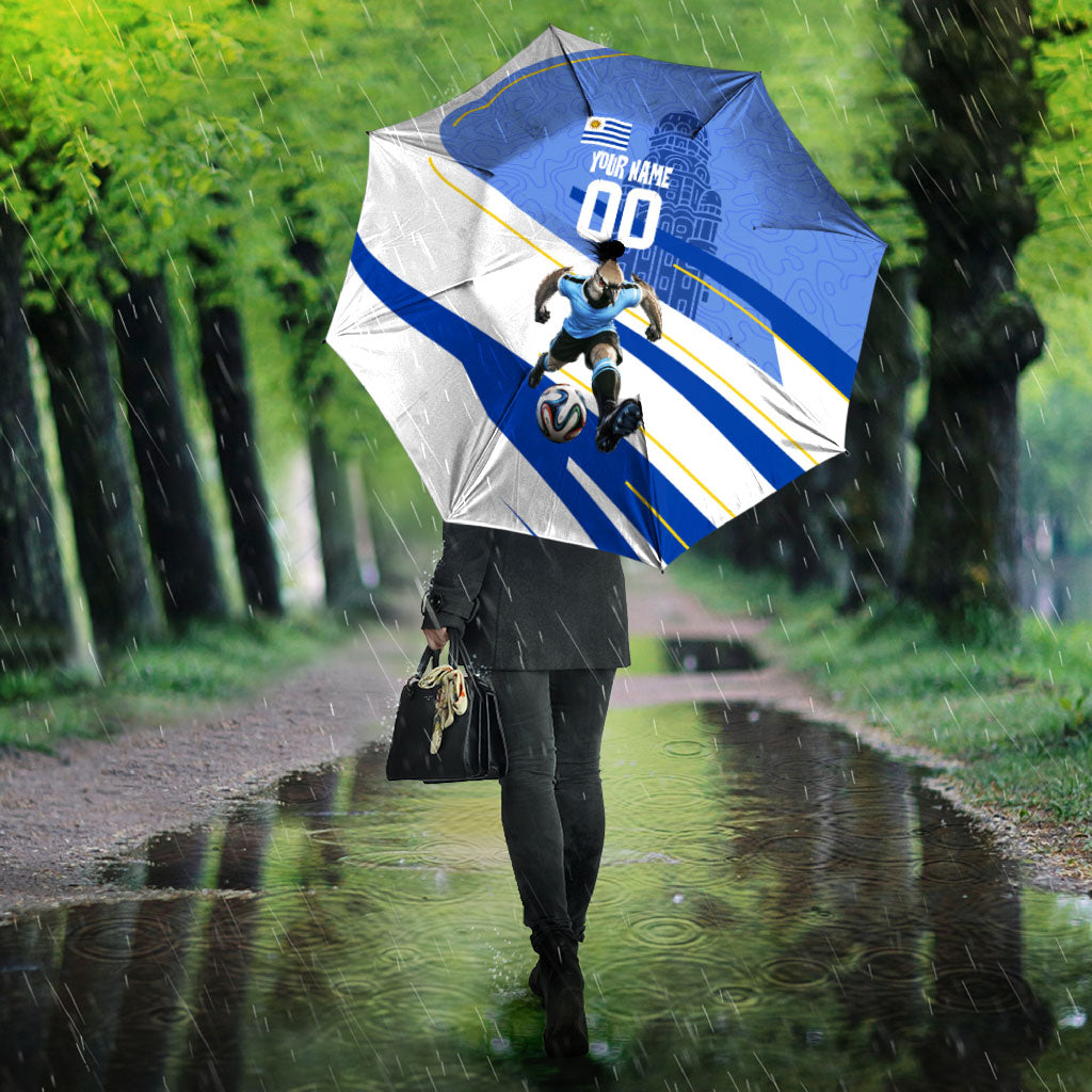 Personalized Uruguay Soccer Southern Lapwing Umbrella Uruguayan Football Blue Topographic Pattern