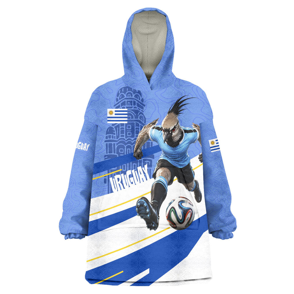 Personalized Uruguay Soccer Southern Lapwing Wearable Blanket Hoodie Uruguayan Football Blue Topographic Pattern
