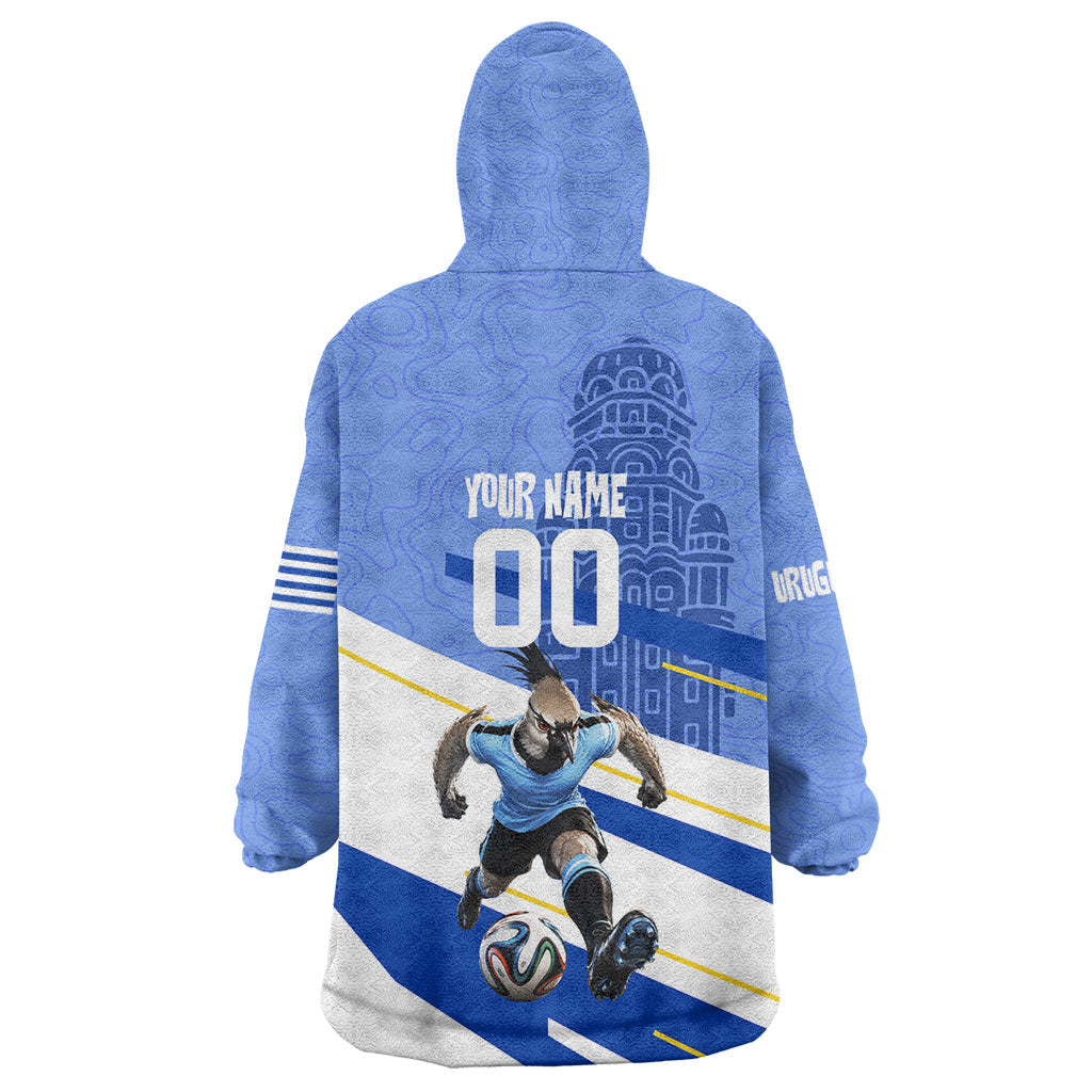 Personalized Uruguay Soccer Southern Lapwing Wearable Blanket Hoodie Uruguayan Football Blue Topographic Pattern