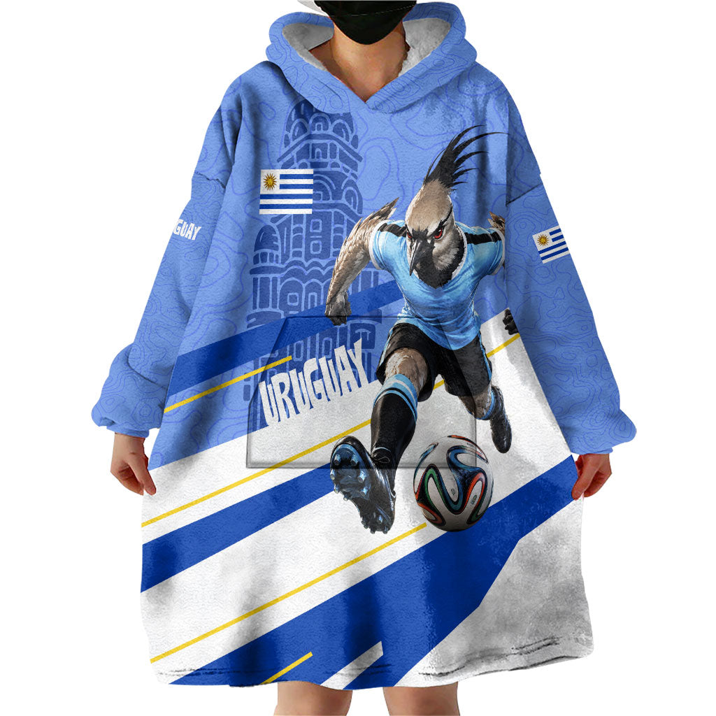 Personalized Uruguay Soccer Southern Lapwing Wearable Blanket Hoodie Uruguayan Football Blue Topographic Pattern