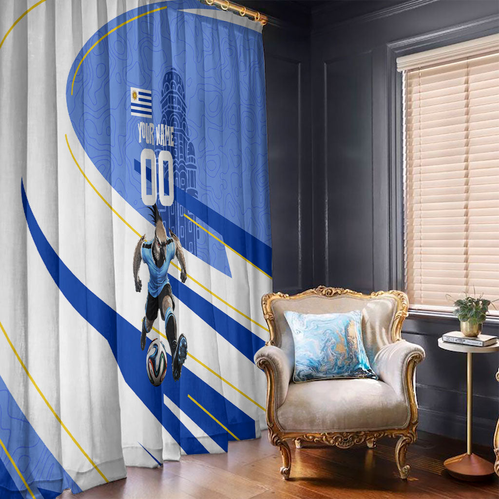 Personalized Uruguay Soccer Southern Lapwing Window Curtain Uruguayan Football Blue Topographic Pattern