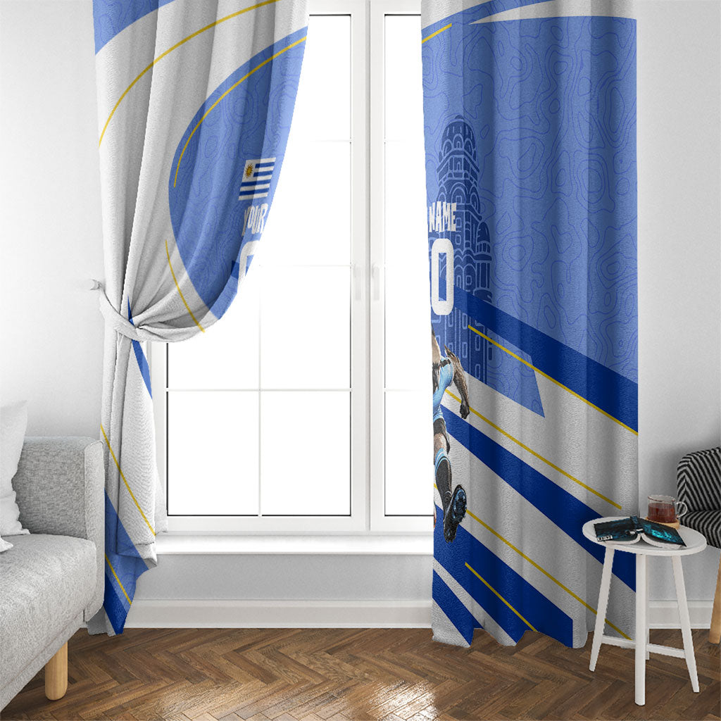 Personalized Uruguay Soccer Southern Lapwing Window Curtain Uruguayan Football Blue Topographic Pattern