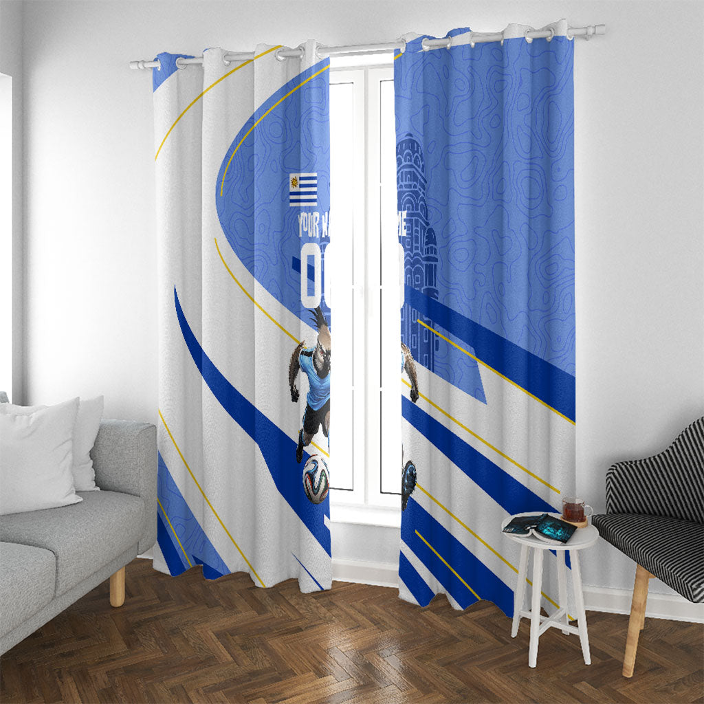 Personalized Uruguay Soccer Southern Lapwing Window Curtain Uruguayan Football Blue Topographic Pattern
