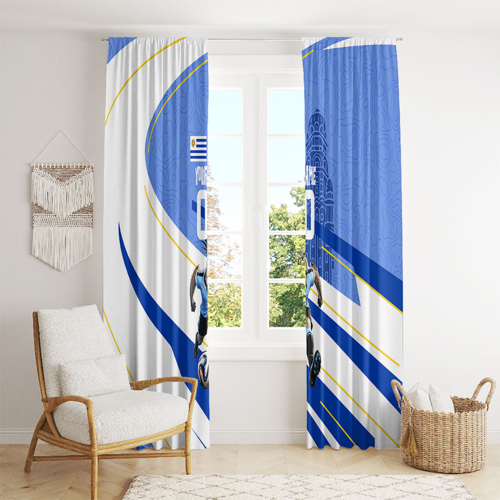 Personalized Uruguay Soccer Southern Lapwing Window Curtain Uruguayan Football Blue Topographic Pattern