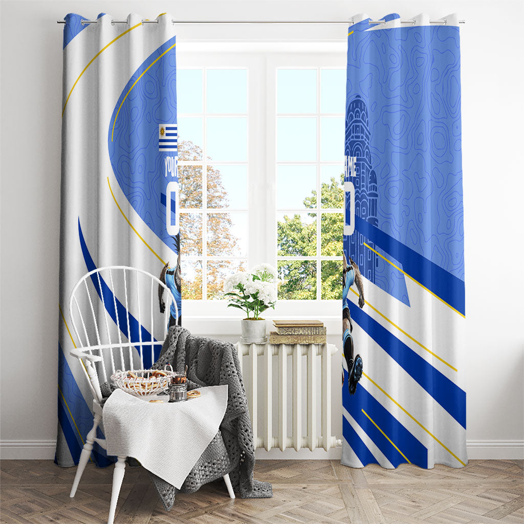 Personalized Uruguay Soccer Southern Lapwing Window Curtain Uruguayan Football Blue Topographic Pattern