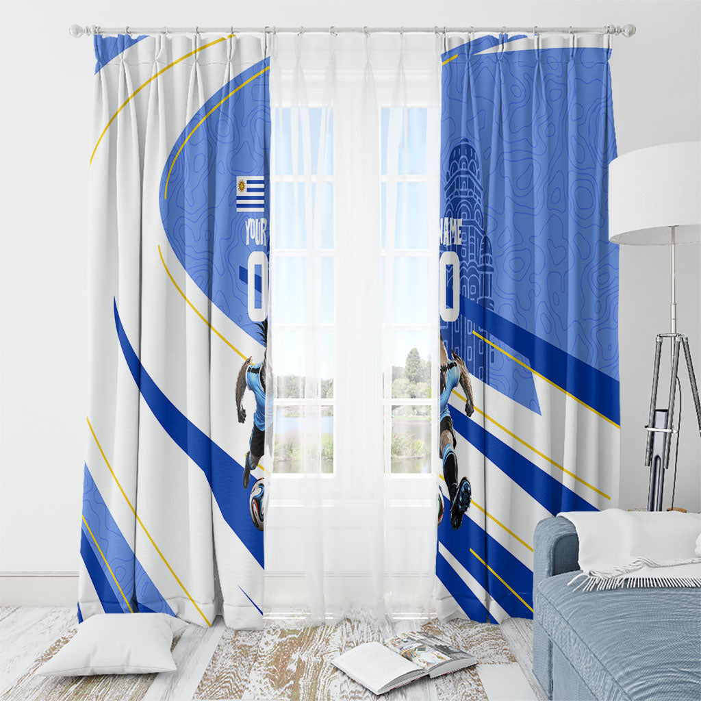 Personalized Uruguay Soccer Southern Lapwing Window Curtain Uruguayan Football Blue Topographic Pattern