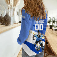 Personalized Uruguay Soccer Southern Lapwing Women Casual Shirt Uruguayan Football Blue Topographic Pattern