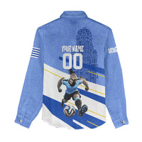 Personalized Uruguay Soccer Southern Lapwing Women Casual Shirt Uruguayan Football Blue Topographic Pattern