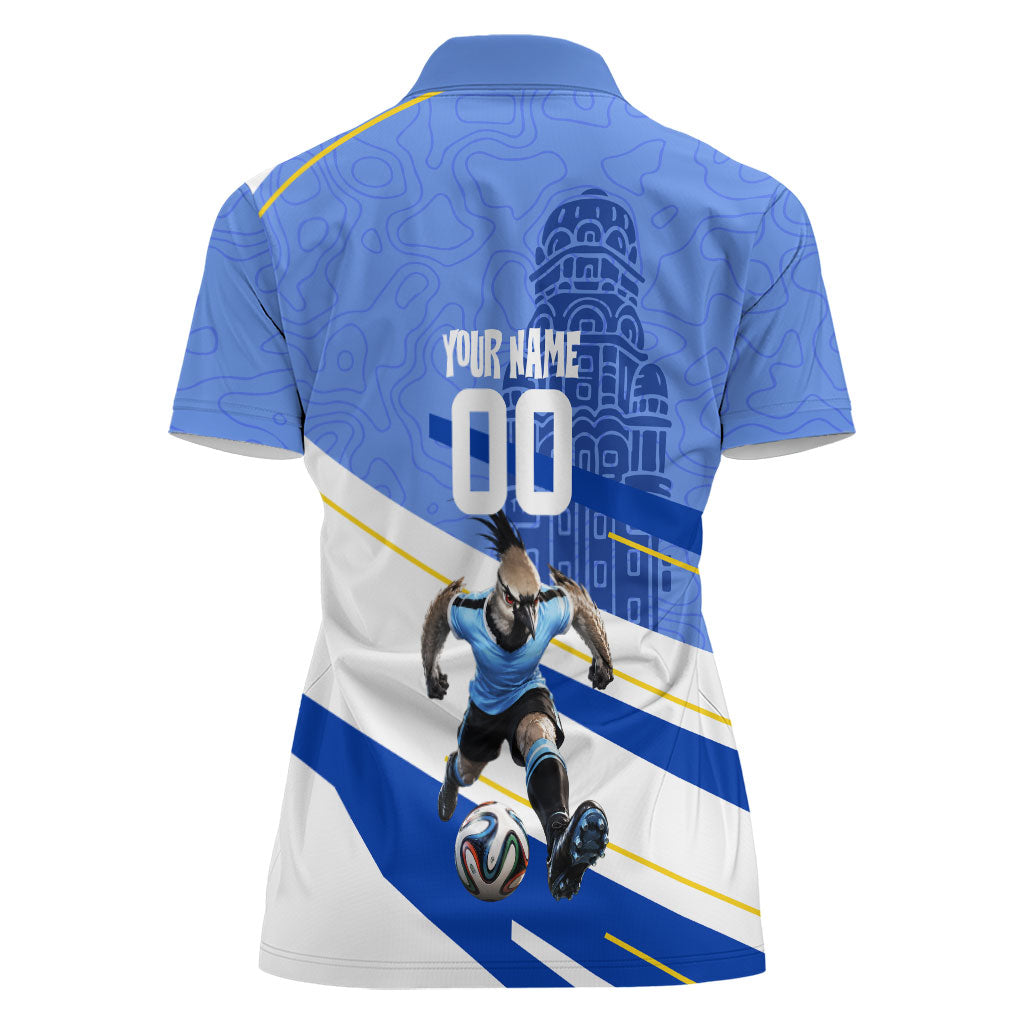 Personalized Uruguay Soccer Southern Lapwing Women Polo Shirt Uruguayan Football Blue Topographic Pattern