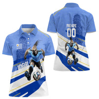 Personalized Uruguay Soccer Southern Lapwing Women Polo Shirt Uruguayan Football Blue Topographic Pattern